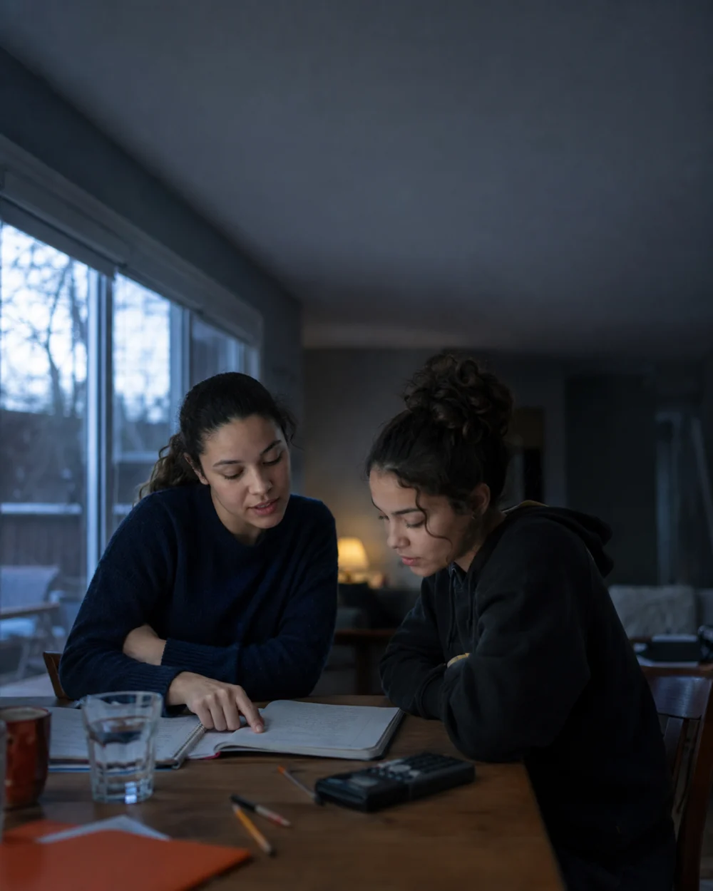 Une tutrice explique un exercice &agrave; une adolescente