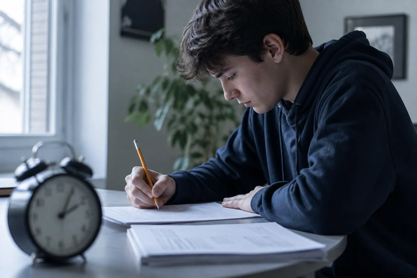 A student revising before an exam